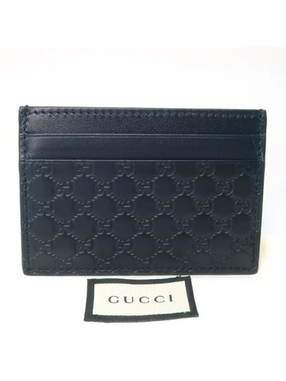 Gucci Card Case Micro Guccissima Leather Holder Navy - Picture 1 of 8